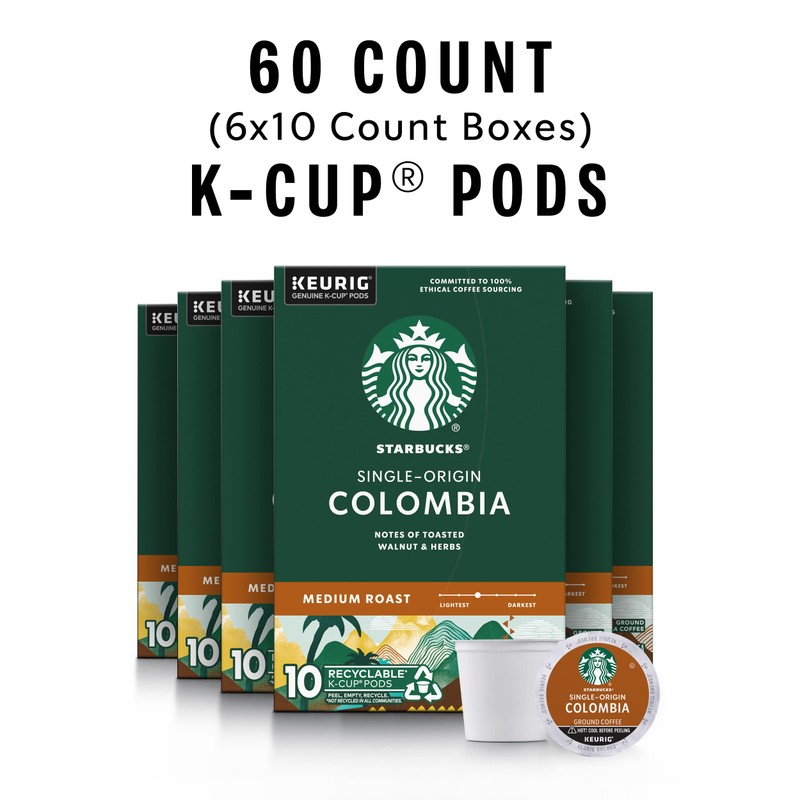 Starbucks K-Cup Coffee Pods, Medium Roast Coffee, Colombia, 100% Arabica,