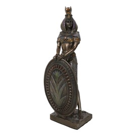 Ebros Egyptian Themed Isis Holding Shield Goddess of Magic and Nature Bronze Hand Painted Resin Statue Gods of Egypt Historical Ancient Civilization Decor Sculpture Figurine
