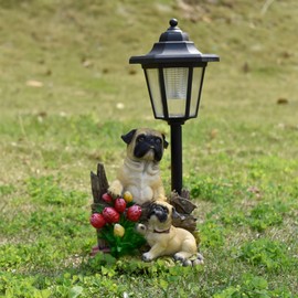 Solar Garden Outdoor Decor Statues Country Farm Pug Dogs with Light,Outside-Outdoor Decorations Sculptures for Patio Yard Lawn Walkway Ornaments Clearance Gifts for Mom Grandma Birthday Mothers Day