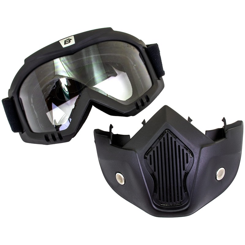 Birdz Eyewear Skylark Motorcycle Goggles Removable Face Mask Black Frames