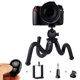 Lenfech Tripie/Tripode Octopus Flexible para Grabar y Sacar Fotos con Celular, Camaras Profesionales y GoPro. Incluye Control Bluetooth, Clip para Celular y Adaptador de Go Pro y Camaras DSLR.