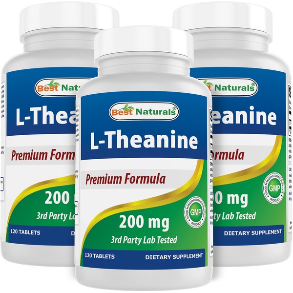 Best Naturals L-Theanine 200mg per Tablet (400mg per 2 Tablets) - Promotes Relaxation Without Drowsiness - 120 Vegetarian Tablets - (120 Count (Pack of 3))