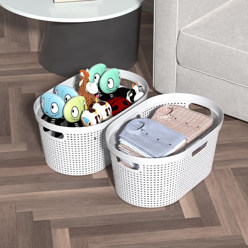 Idotry 40 L Large Plastic Laundry Hamper, Ventilated Clothes Basket