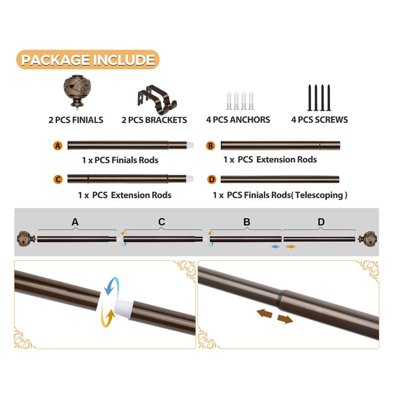 Bronze Curtain Rod 32 to 58 Inches (2.6 to 4.8
