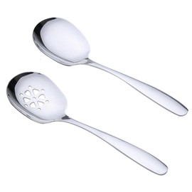 CISHNOU Serving Spoons x 2, Slotted Spoons x 2, 8.46 inches Utility Advanced Performance Skimmer Perforated, Stainless Steel Serving Spoons Set for Buffet Can Banquet Cooking Kitchen Basics