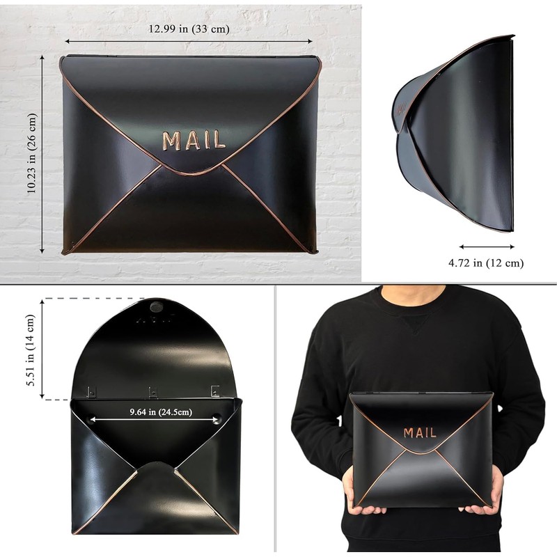 NACH Black Mailbox Wall Mount, 12.5 x 5 x 10