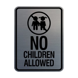 Signs ByLITA Portrait Round No Children Allowed Sign (Brushed Silver) - Large