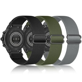 Koazon 3 Pack Stretchy Nylon Watch Bands Compatible with Tozo S5/S3/S6 Smartwatch,Sport Loop Elastic Fabric Breathable Adjustable Quick Release Strap for CMF Watch Pro/Pro 2 Women Men