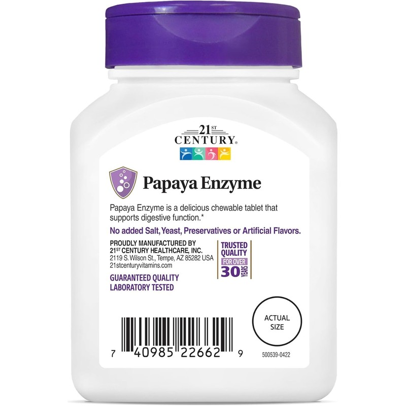 21st Century Papaya Enzyme 22Mg 100 Count (3 Pack)