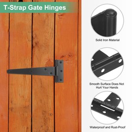 M METERXITY 4-Pack Iron T-Strap Shed Door Hinges, 6 Inch Barn Door Gate Hinges, Tee Hinge Wrought Hardware with Screws for Wooden Fences/Yard/Barn Door [Black]