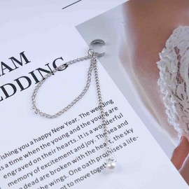 Erimberate Bohemian Pearl Tassel Drop Earrings Pearl Chain Cuff Earrings Pearl Tassel Chain Earrings No Piercing Pearl Earrings Silver Long Chain Drop Earring Jewelry for Women and Teen Girls