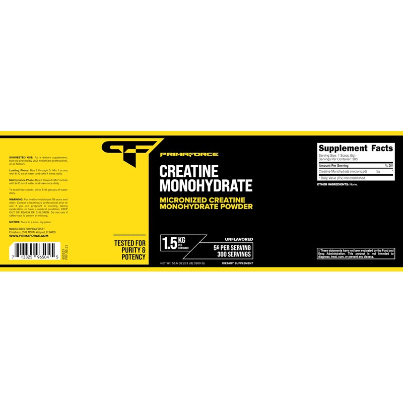 Primaforce Creatine Monohydrate Supplement – 1.5 KG - Micronized Powder