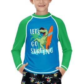 BesserBay Children's UV Shirt Long Sleeves Rash Guard Quick-Drying UV Swimming Shirt for Boys 110-160, Dinosaur Green & Blue, 160