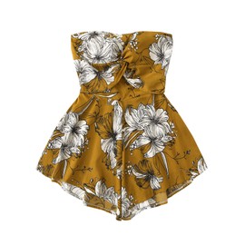 SweatyRocks Women's Off Shoulder Floral Print Playsuit Strapless Romper Short Jumpsuit Ginger X-Large