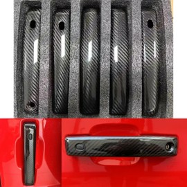 Sheraho Real Dry Carbon Fiber Exterior Door Handle Covers Compatible with 2021-2025 Bronco Raptor Heritage 4 Door Tailgate Door Handle Overlay Shell Panel Cover Trim Glossy Carbon Black 5Pcs