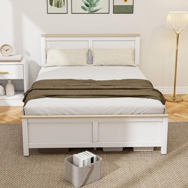 HOMCOM Full Size Bed Frame with Headboard and Footboard, Full Platform Bed Frame with Wooden Slats, Under-Bed Storage, No Box Spring Needed, Easy Assembly, White