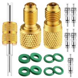 Yaocom 15 Pcs R134a Refrigerant Tank Adapters 1/4" to 1/2" R134a 1/2" to 1/4" Brass Adapter Connector R134a Adapter with Valve Core Washer Gasket Valve Core Remover for Ac Refrigerant System