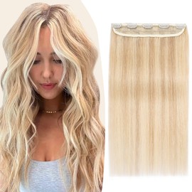 TESS Clip-In Real Hair Extensions, Blonde Balayage, 35 cm, One Piece, Clip-In Real Hair Extensions, 5 Clips, Remy Hair Extensions, 40 g, #18P613 Golden Blonde/Blonde Extensions Clip-In Real Hair