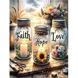 EIBEILI 5D Diamond Art Kits for Adults,Faith,Hope,Love Diamond Painting for Beginners Round Full Diamond Art Kits,DIY Wishing Bottle Diamond Pictures Gemstone Art and Crafts Home Decor 12x16inch