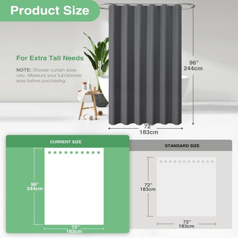 Dynamene Extra Long Shower Curtain - 96 Inch Long Waffle