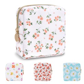 Mini bolsa de maquillaje floral impermeable para bolso, bolsa de viaje de nailon para cosméticos, bolsa pequeña de artículos de cambiador preparados para mujeres y niñas, bonita bolsa con cierre para el trabajo escolar (mini flores blancas)