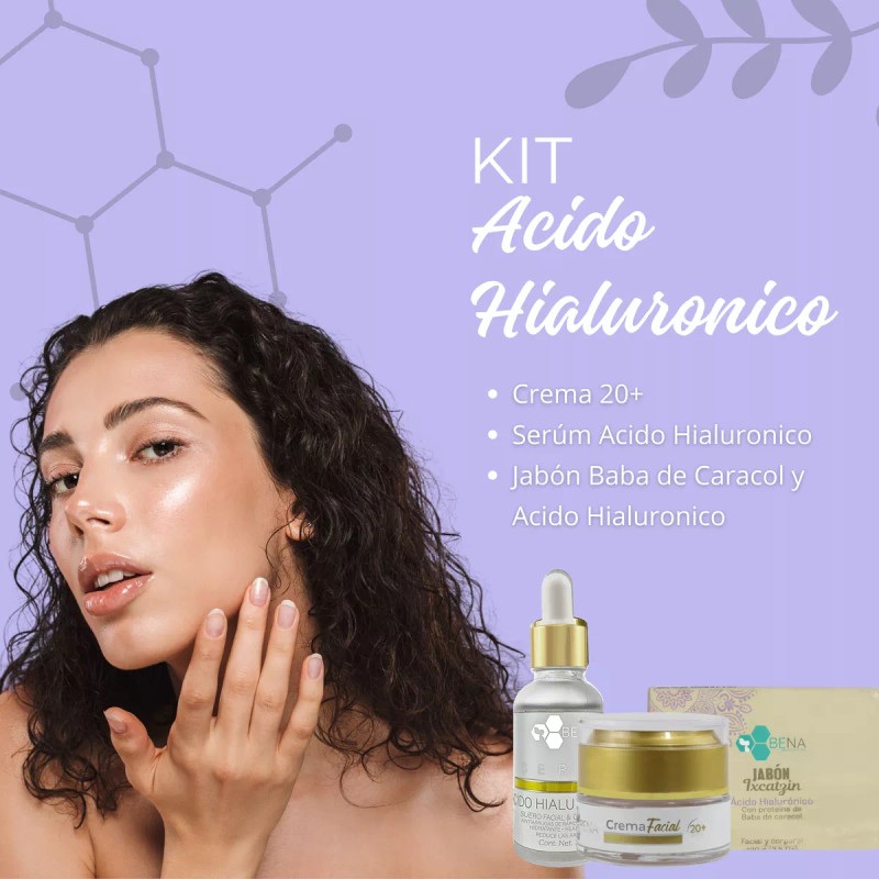 BENA Skincare Kit Serum Acido Hialuronico Jabon Crema Facial Bena