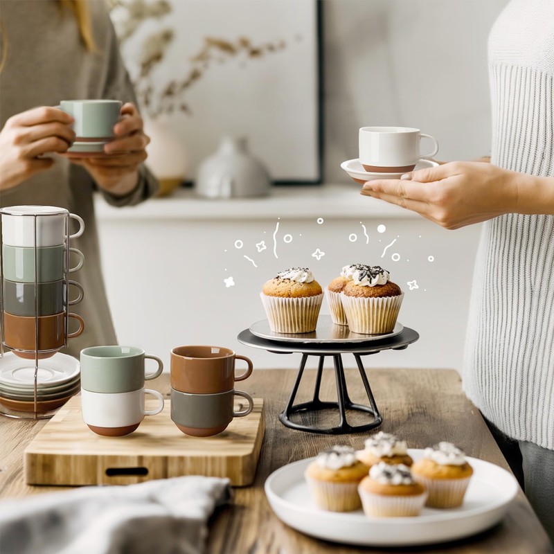 Sweese 2.5 Ounce Espresso Cups Set of 4, Porcelain Stackable
