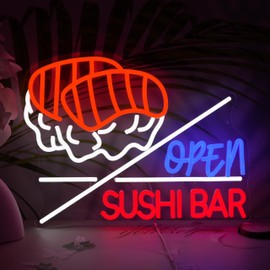 LISIGNVE Sushi Bar Open Neon Sign Led Open Sign for Wall Decor Sushi Bar Neon Light for Japanese Restaurant Shop Snack Food Street (16.5 * 12.6 Inch)