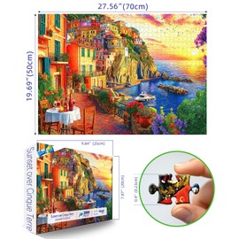 1000 Piece Jigsaw Puzzle for Adults Cinque Terre Mediterranean Coastal Village Sunset Harbor Scene 27x20 Inch Puzzle with Colorful Buildings Puzzles for Game Night & Home Decor
