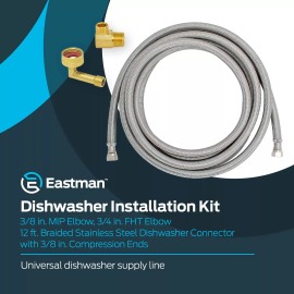 Eastman Dishwasher Installation Kit, 3/8 Inch Compression, 3/8 Inch MIP Elbow, 3