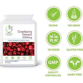 Cranberry Tablets for UTI Relief - 90 Tablets (3-Month Supply) - 5040mg High Strength Extract - Supports Healthy Bladder & Kidney Function - Cystitis Supplement for Women - Made in the UK