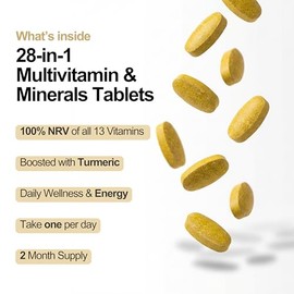 Award Winning A-Z Multivitamins and Minerals Boosted with Turmeric | Made in The UK | Vegan Multivitamin Tablets for Women & Men | 100% NRV Multivitamin with 28 Key Nutrients | 60 Tablets