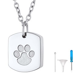 Pet Paw Print Claw Dog Tag Urn Necklaces for Ashes Stainless Steel Tag Pendant Holds Cat Ashes Keepsake Memorial Cremation Jewelry for Men PAPA Hubby Family