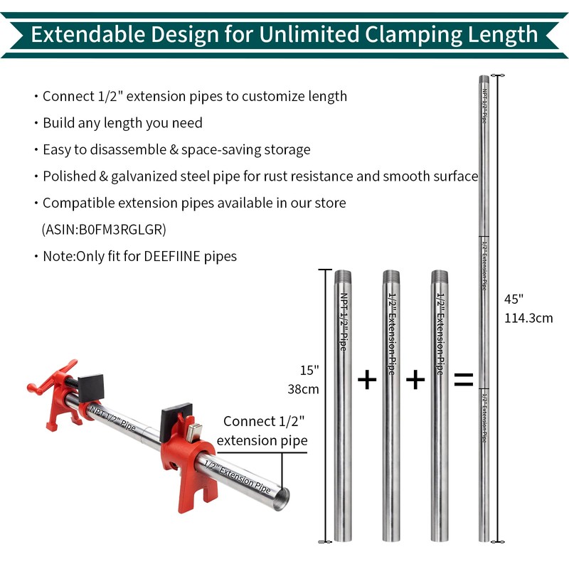 DEEFIINE 2-Pack 1/2"x40" Wood Gluing Pipe Clamps Fixture for Woodworking