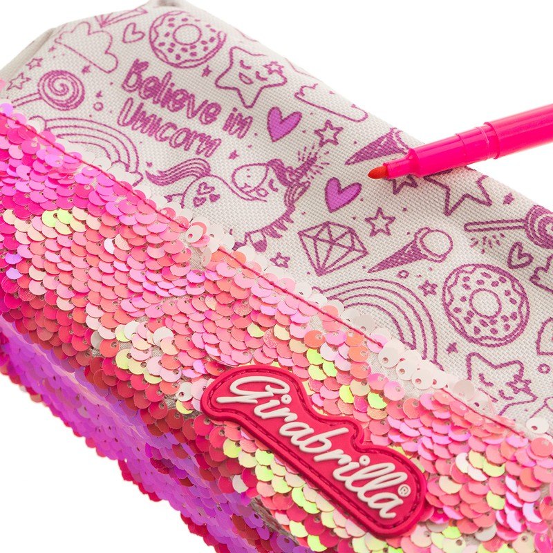 Girabrilla Unicorn Striped Sequin Pencil Case with Accessories