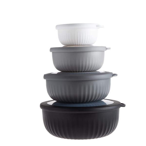 COOK WITH COLOR Prep Bowls - 8 Piece Nesting Plastic Meal Prep Bowl Set with Lids - Small Bowls Food Containers in Multiple Sizes (Black Ombre)…