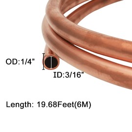 Eoiips Copper Tube 1/4" OD × 3/16" ID(5-6.35mm) Seamless Round Pipe Tubing, Copper Refrigeration Tubing (19.68 FT)