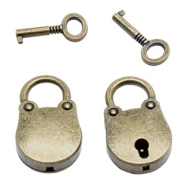 Litoexpe 2Pcs Small Metal Bronze Antique Padlock Mini Lock with Key, Vintage Style Lock for Jewelry Box Storage Box Diary Book