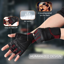 LEFAFA Workout Gloves for Men and Women, Weight Lifting Gloves with Excellent Grip, Lightweight Gym Gloves for Weightlifting, Cycling, Exercise, Training, Pull ups, Fitness, Climbing (Red, Medium)