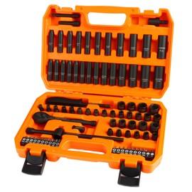 COMOWARE 83PCS 1/4” Drive Impact Socket Set, Standard SAE (5/32-9/16”) Metric Size (4-15mm),72 Tooth Ratchet Wrench Handle, CR-V Mechanics Tool Set with Adapter,Screwdriver Bits for Automotive Repair
