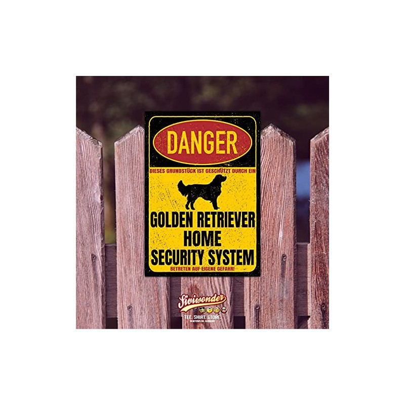 Golden Retriever Sign Danger Security System Door Sign Dog Sign,