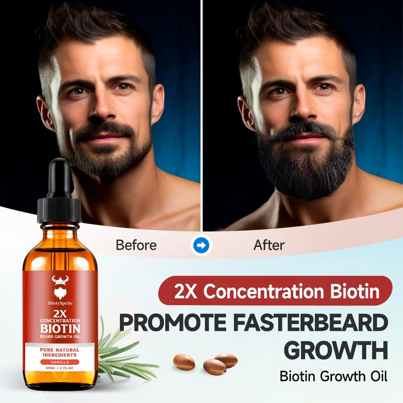 Beard Growth Oil - 2X Concentration Biotin for Men (2