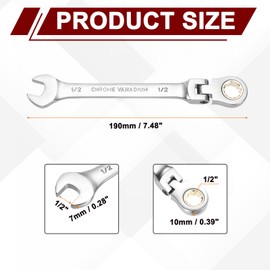 sourcing map 2pcs Flex Head Ratchet Wrench Spanner 1/2" SAE Ratcheting Combination Wrench 72-Teeth Chrome Vanadium Steel Ratchet Gear Spanners with 12 Point Box End for Auto Repairs