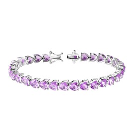Franki Baker Amethyst CZ Gemstones & 925 Sterling Silver Heart Shaped Tennis Bracelet. Length: 19cm