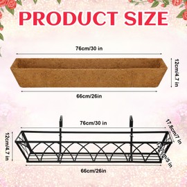 Mifoci 6 Pack Window Railing Planter 30 Inch Deck Black Metal Hanging Flower Planter Rectangular Window Railing Boxes Basket with Coconut Liner for Patio Porch Balcony Garden Outdoor