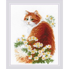 RIOLIS - Ginger Meow 2110, Cat Lovers Cat Cross Stitch Kits 9½" x 11¾", Cross Stitch Kits for Beginners & Advanced, Crossstitching Kits Adult, Counted Stitching Kits, Cat Embroidery Kit