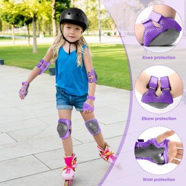 mizikuu Children's Knee Pads, 6-in-1 Skate Protector Set with Knee Pads, Elbow Pads, Wrist Guards, Children's Inline Pads Set, 3-8 Years Old, Toddlers for Skateboarding, Cycling, Purple