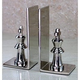 eSplanade Brass Chess King Book Ends or Book Shelf Organizer - Silver Plated - 7" Inches
