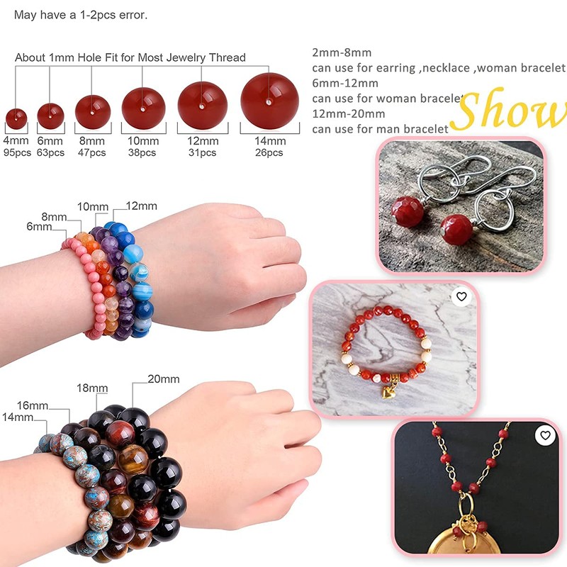 (14mm / Red) - Gem-Inside Round Smooth Sureface Red Agate