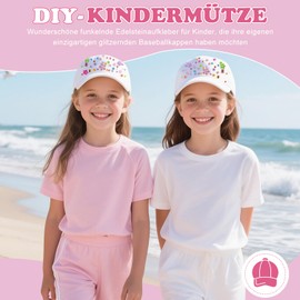 Voarge Pack of 6 Children's Caps for Painting, DIY Baseball Cap, Paint Hat, Children's Baseball Cap with 3 Pieces Gemstone Stickers